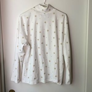 Gold Snowflake Pattern White Turtleneck